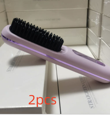 2 In 1 Wireless Hair Straightener Brush – Portable Fast Heating Hot Curler USB Charging