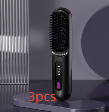 2 In 1 Wireless Hair Straightener Brush – Portable Fast Heating Hot Curler USB Charging