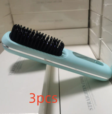 2 In 1 Wireless Hair Straightener Brush – Portable Fast Heating Hot Curler USB Charging