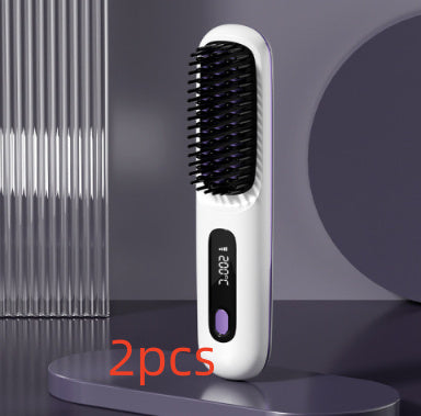 2 In 1 Wireless Hair Straightener Brush – Portable Fast Heating Hot Curler USB Charging