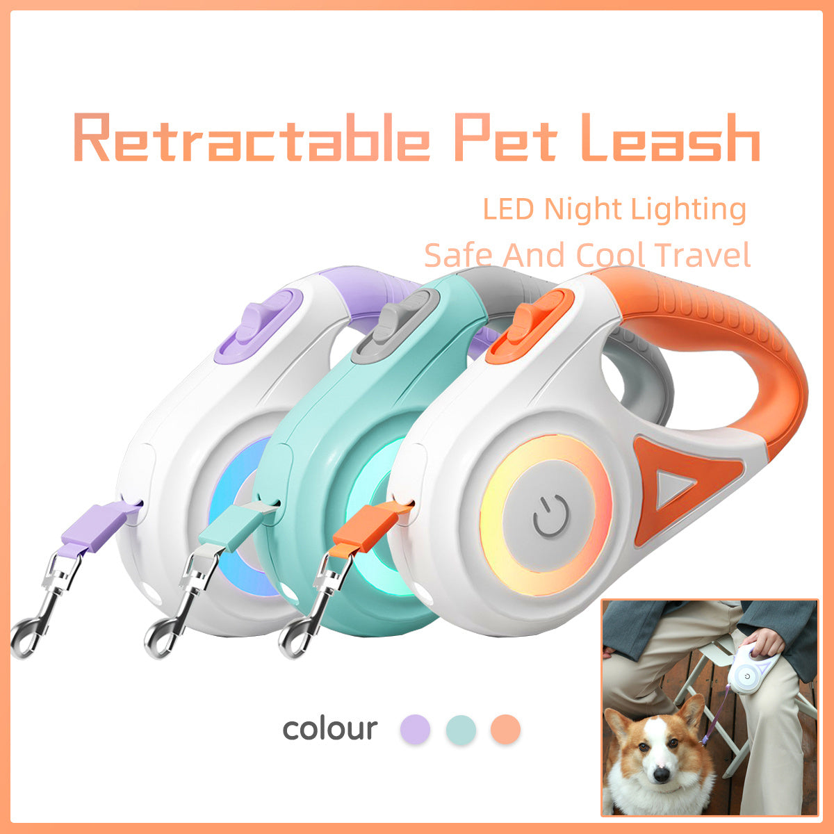 Retractable Dog Leash with Collar & LED Spotlight – Automatic Pet Rope for Small & Medium Dogs
