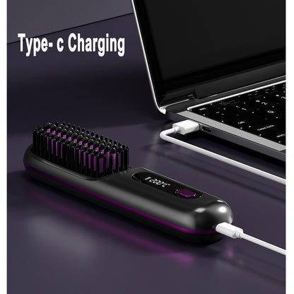 2 In 1 Wireless Hair Straightener Brush – Portable Fast Heating Hot Curler USB Charging