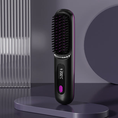 2 In 1 Wireless Hair Straightener Brush – Portable Fast Heating Hot Curler USB Charging