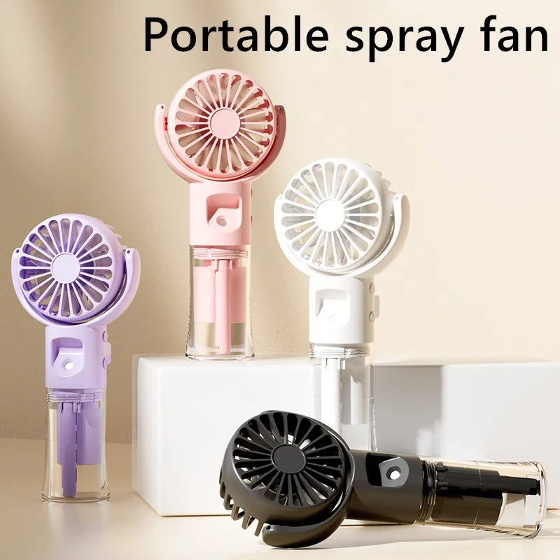 Portable Handheld Spray Fan – 4-Speed USB Rechargeable Mini Mist Cooling Fan