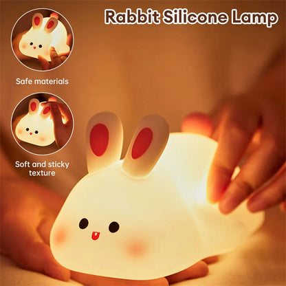 Cute LED Touch Sensor Rabbit Night Light – Kids Bedside Lamp & Perfect Christmas Gift