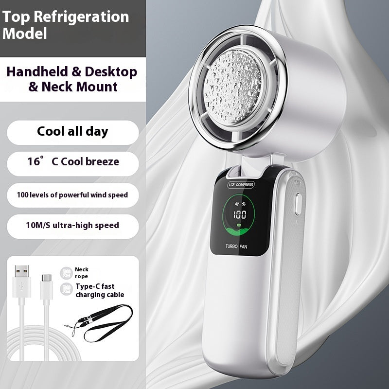 High-Speed Handheld Electric Fan – Portable Folding Neck Mini Fan with Ice Pack