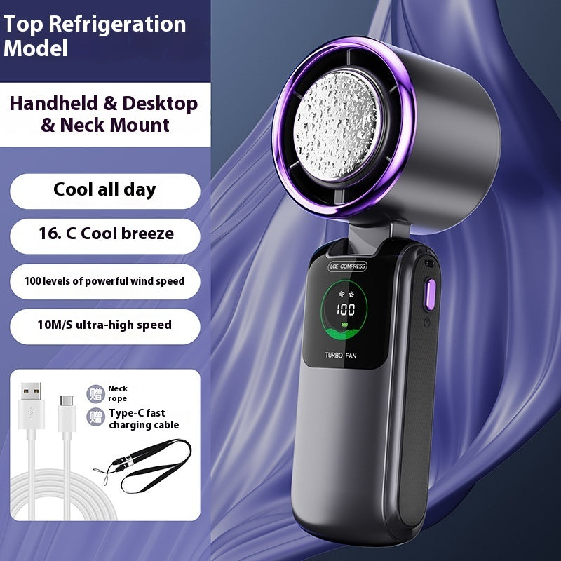 High-Speed Handheld Electric Fan – Portable Folding Neck Mini Fan with Ice Pack