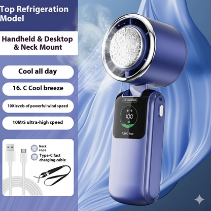 High-Speed Handheld Electric Fan – Portable Folding Neck Mini Fan with Ice Pack