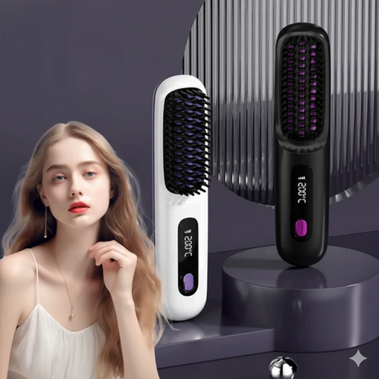 2 In 1 Wireless Hair Straightener Brush – Portable Fast Heating Hot Curler USB Charging