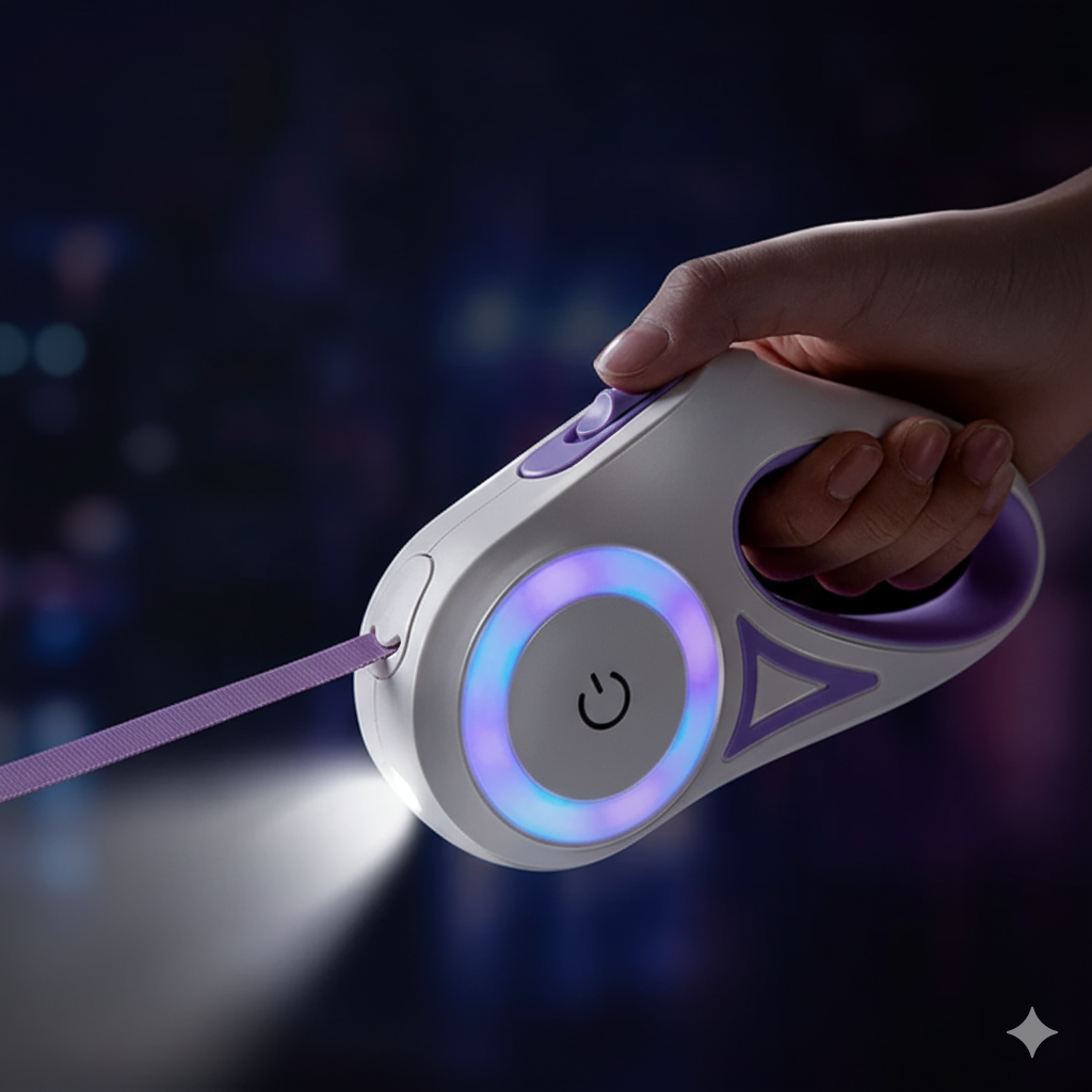 Retractable Dog Leash with Collar & LED Spotlight – Automatic Pet Rope for Small & Medium Dogs