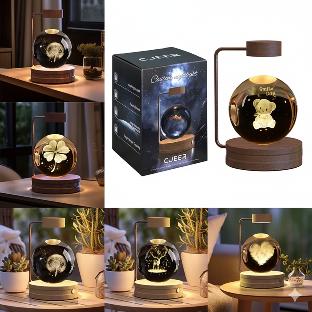 Crystal Ball Cosmic Dinosaur Night Light – USB Powered Bedside Lamp for Kids & Adults