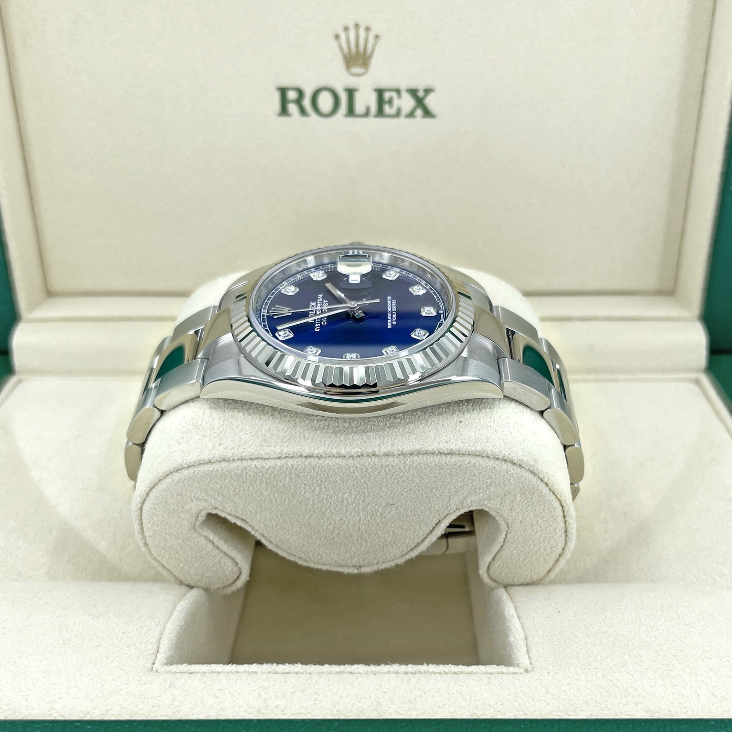 , Datejust 41, Oystersteel and 18K White Gold, Bright Blue with Diamonds Dial, Oyster 126334-0015