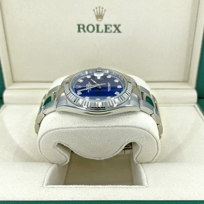 , Datejust 41, Oystersteel and 18K White Gold, Bright Blue with Diamonds Dial, Oyster 126334-0015