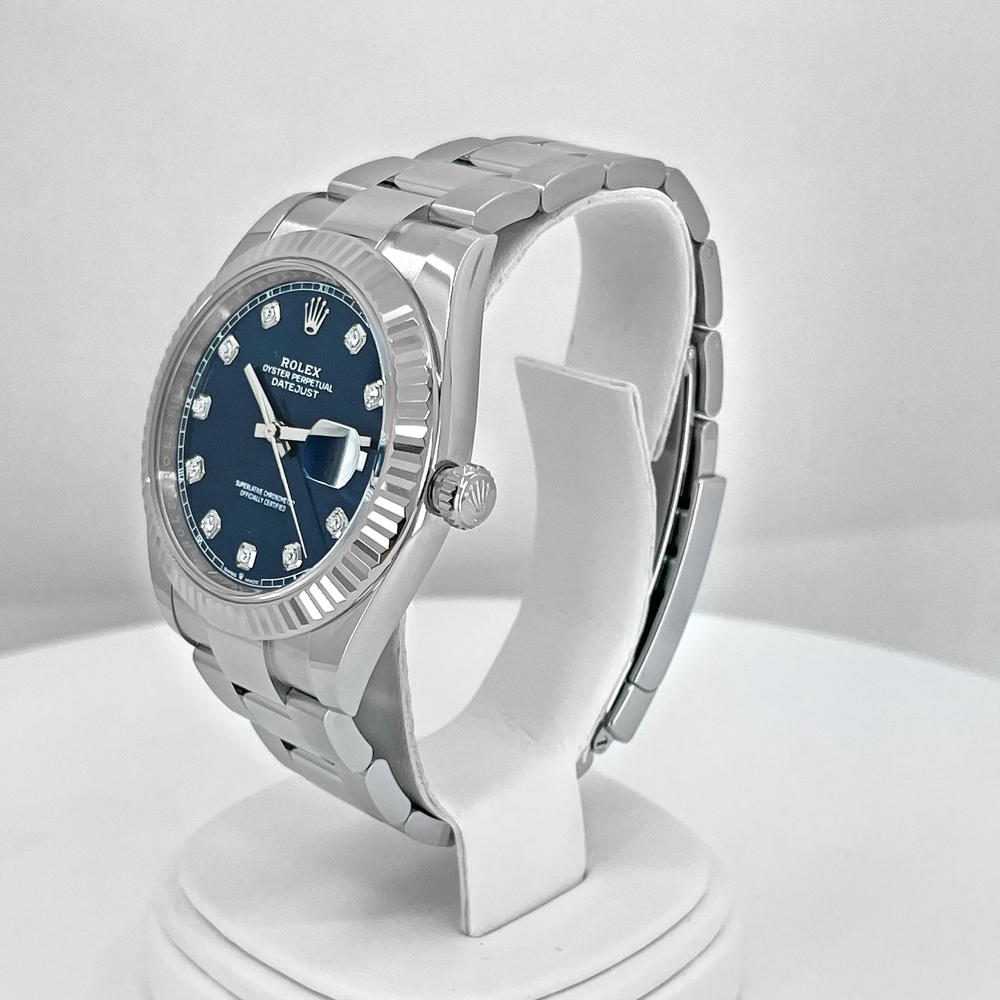 , Datejust 41, Oystersteel and 18K White Gold, Bright Blue with Diamonds Dial, Oyster 126334-0015