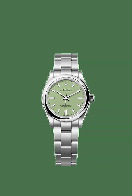 Unworn 2025,  Oyster Perpetual, Oystersteel, 31Mm, Pistachio-Green Dial, Domed Oyster, Ref# 277200-0012, Box and Papers