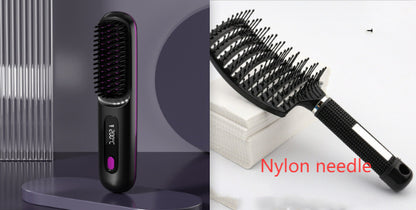 2 In 1 Wireless Hair Straightener Brush – Portable Fast Heating Hot Curler USB Charging