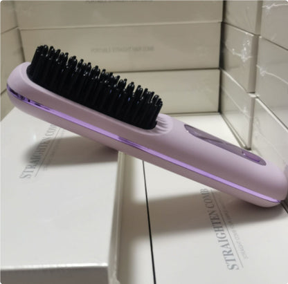 2 In 1 Wireless Hair Straightener Brush – Portable Fast Heating Hot Curler USB Charging