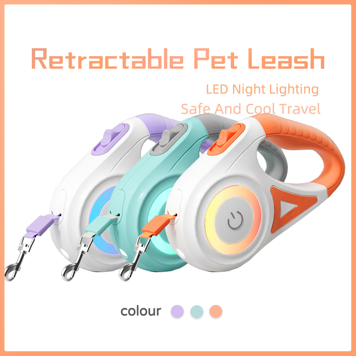 Retractable Dog Leash with Collar & LED Spotlight – Automatic Pet Rope for Small & Medium Dogs
