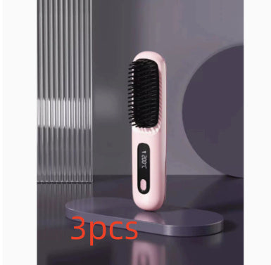 2 In 1 Wireless Hair Straightener Brush – Portable Fast Heating Hot Curler USB Charging