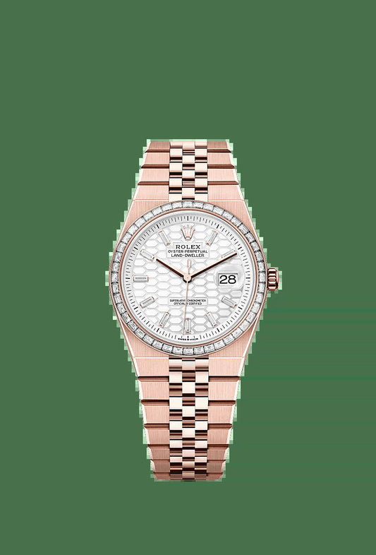 Unworn 2025,  Land-Dweller 36, 18K Everose Gold and Diamonds, Intense White Dial, Flat Jubilee, Ref# 127285Tbr-0002, Box and Papers